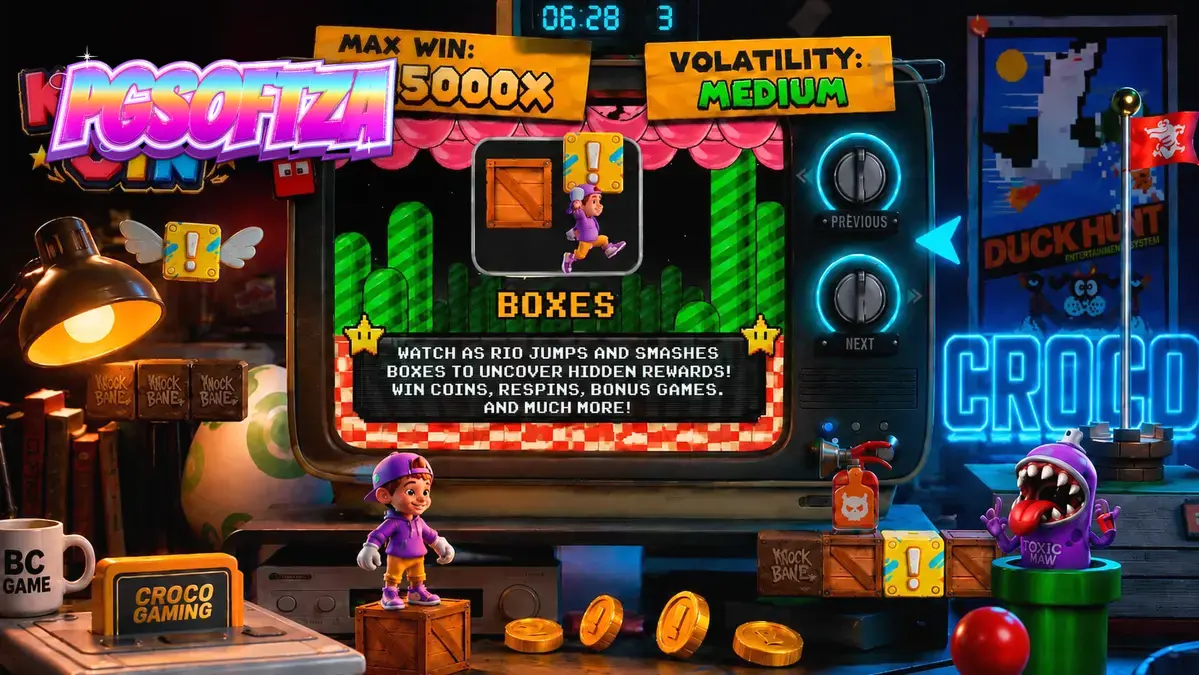 Tampilan visual retro karakter Rio dalam slot KNOCKOIN